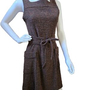 Mango Brown Textured Midi Dress With Attached Belt